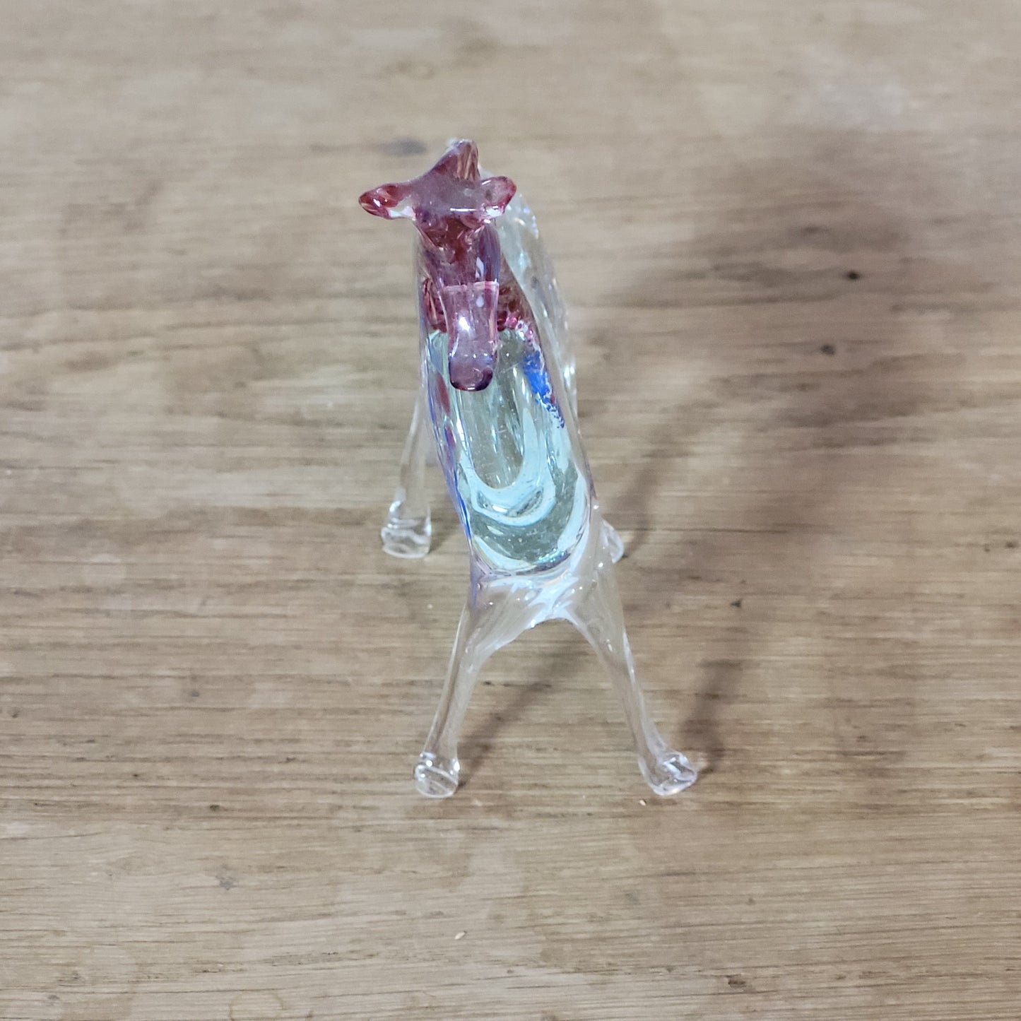 1960s/70s Murano-style handblown glass horse figurine with pink & blue confetti detail