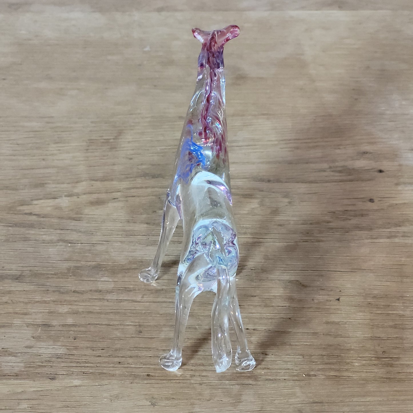 1960s/70s Murano-style handblown glass horse figurine with pink & blue confetti detail