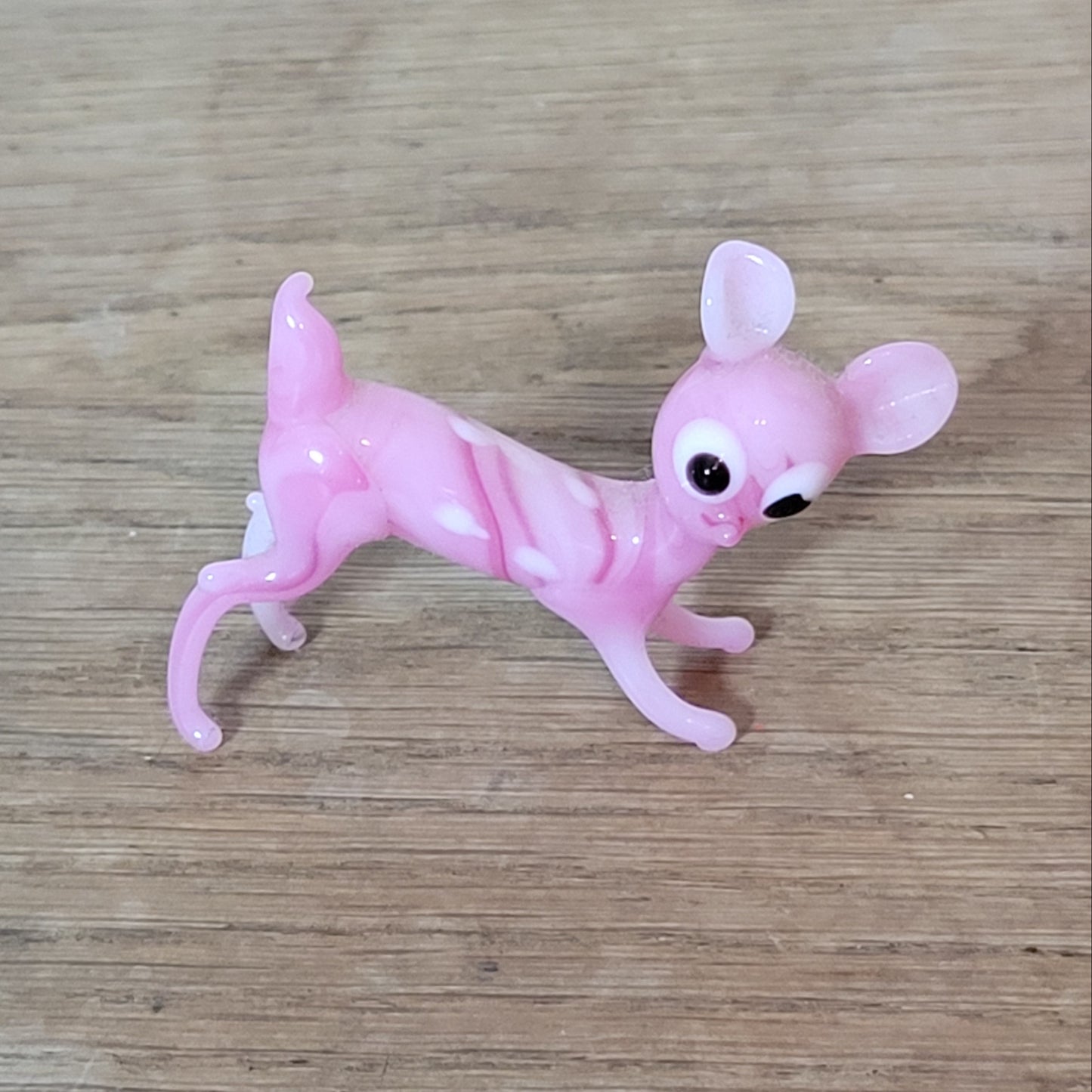 1960s/70s hand-blown pink art glass fawn/deer ornament