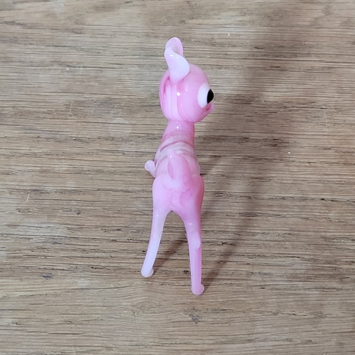 1960s/70s hand-blown pink art glass fawn/deer ornament