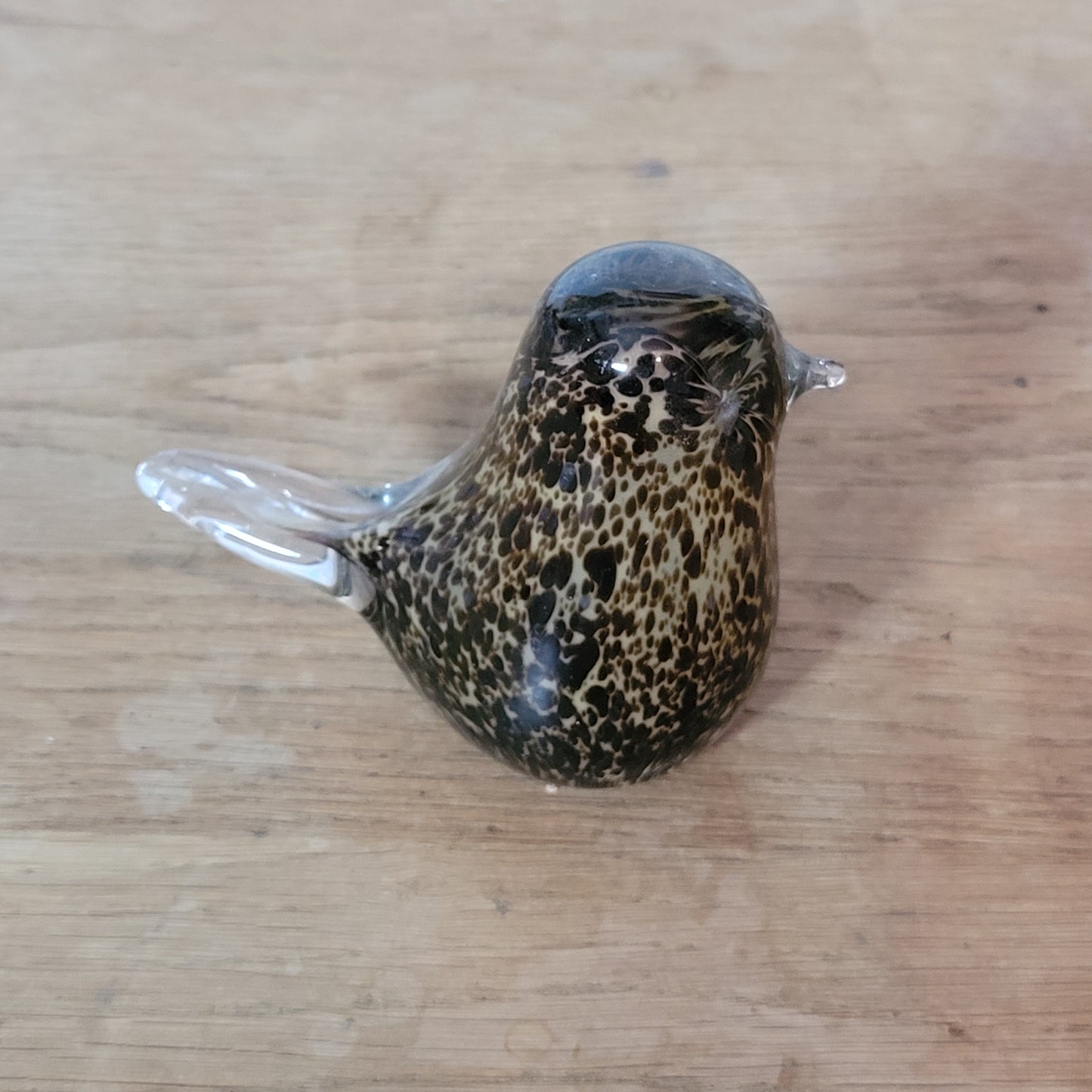 1970s Wedgwood speckled brown art glass bird paperweight