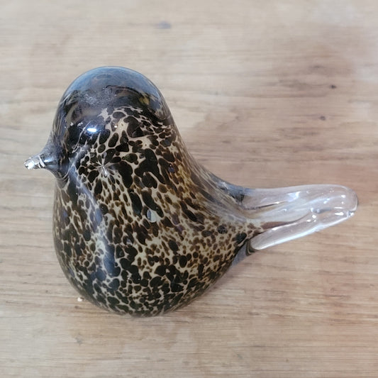 1970s Wedgwood speckled brown art glass bird paperweight