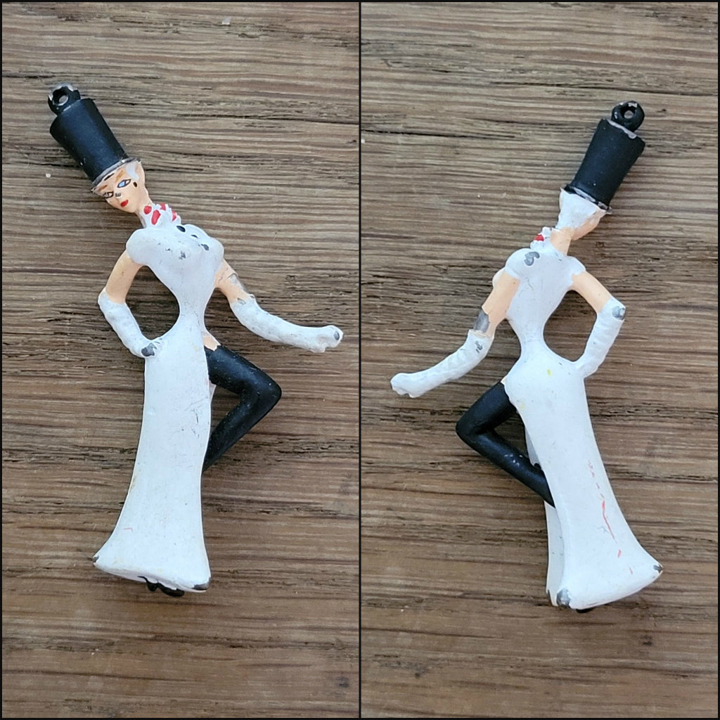 Rare mid-century hand-painted lead showgirl tree ornaments