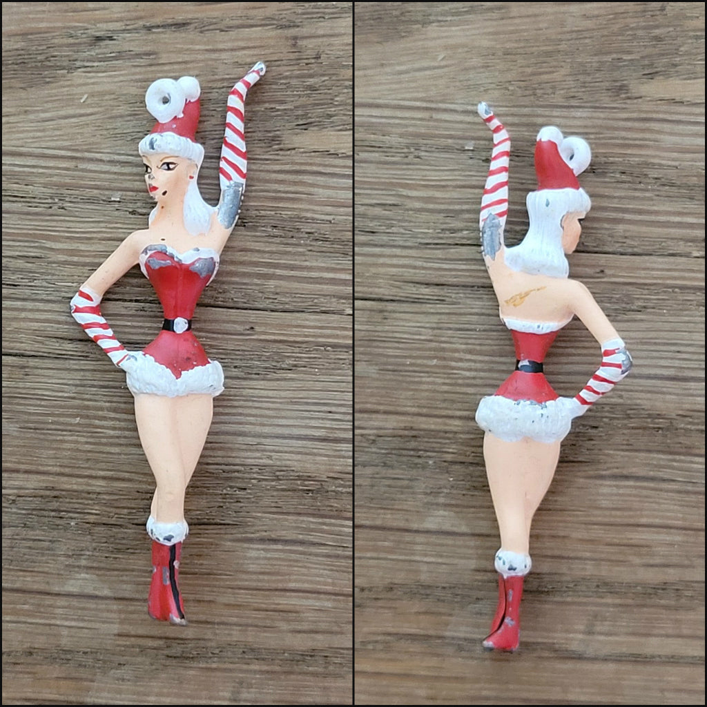 Rare mid-century hand-painted lead showgirl tree ornaments