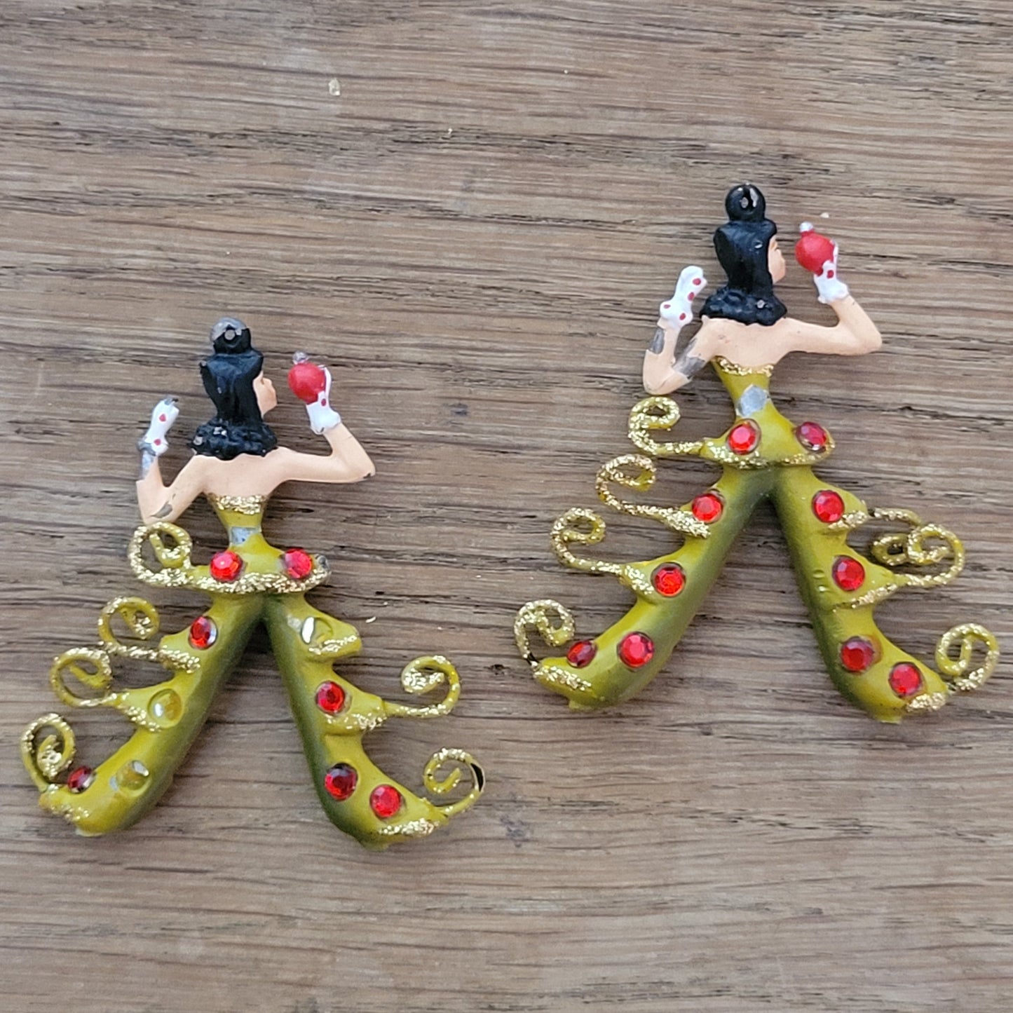 Rare mid-century hand-painted lead showgirl tree ornaments