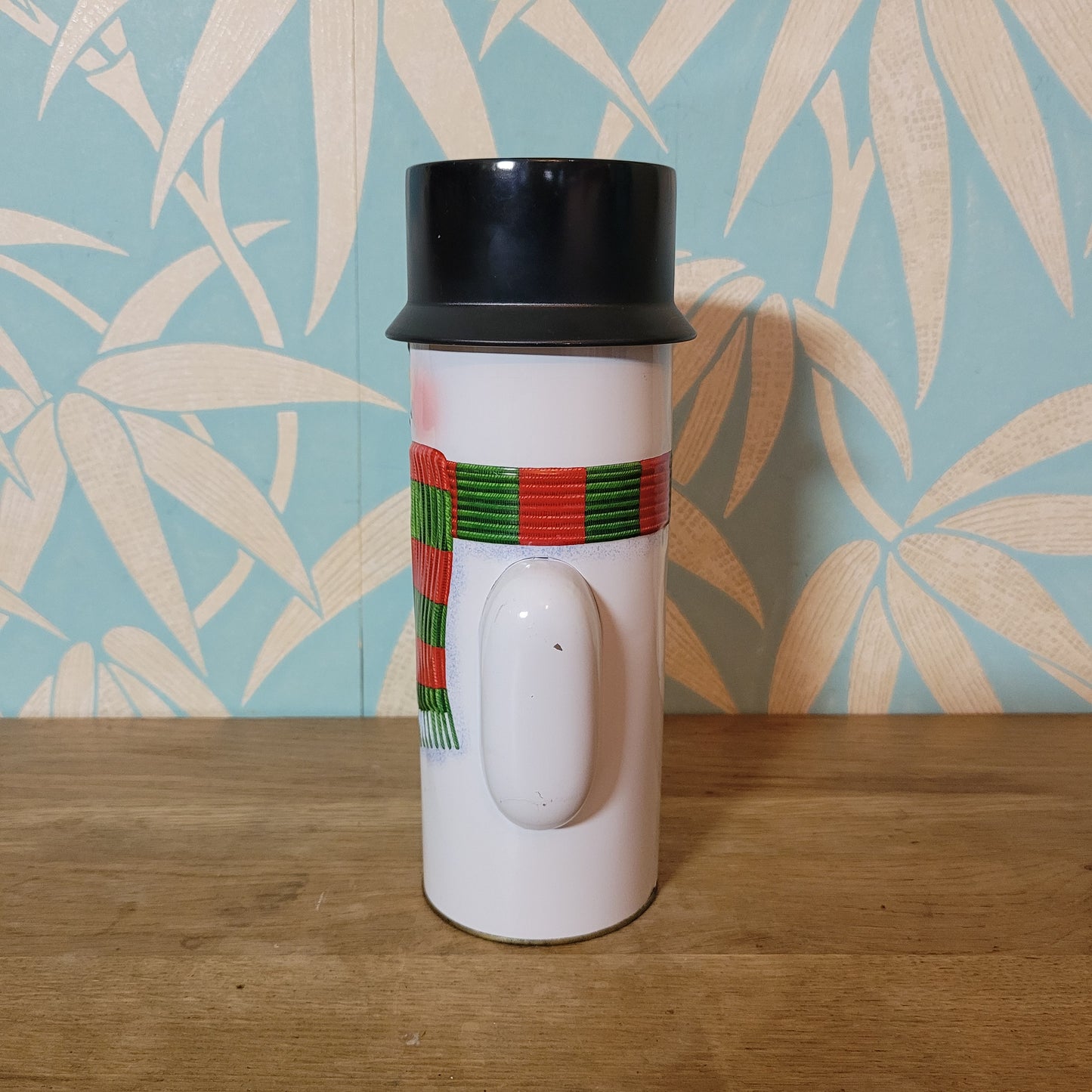 Retro snowman candy tin, empty