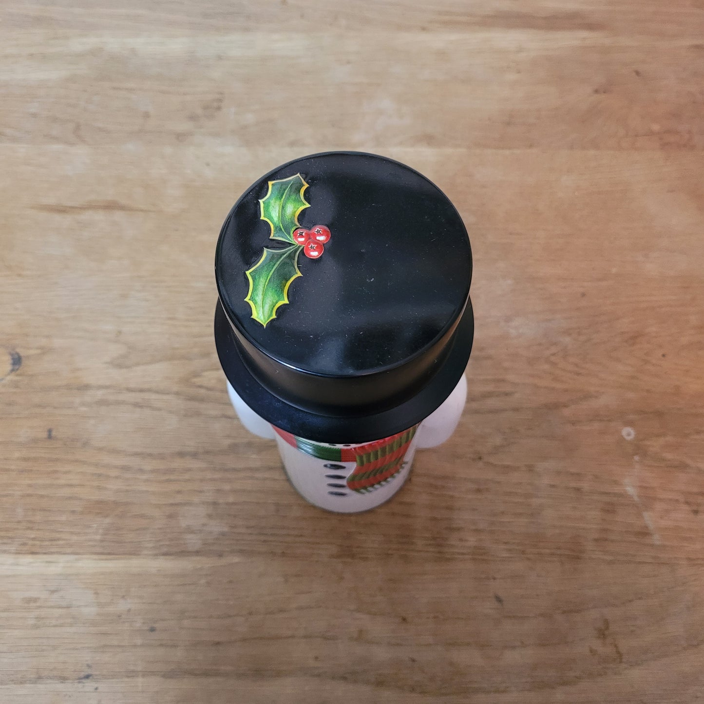 Retro snowman candy tin, empty