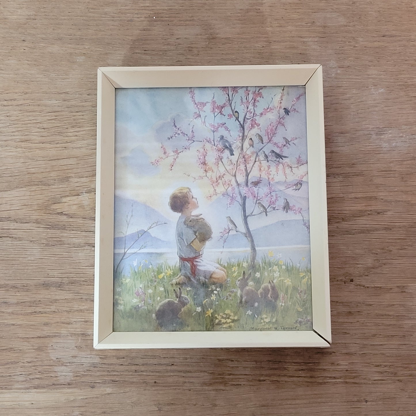 Vintage framed small "Morning Carol" print by Margaret W. Tarrant