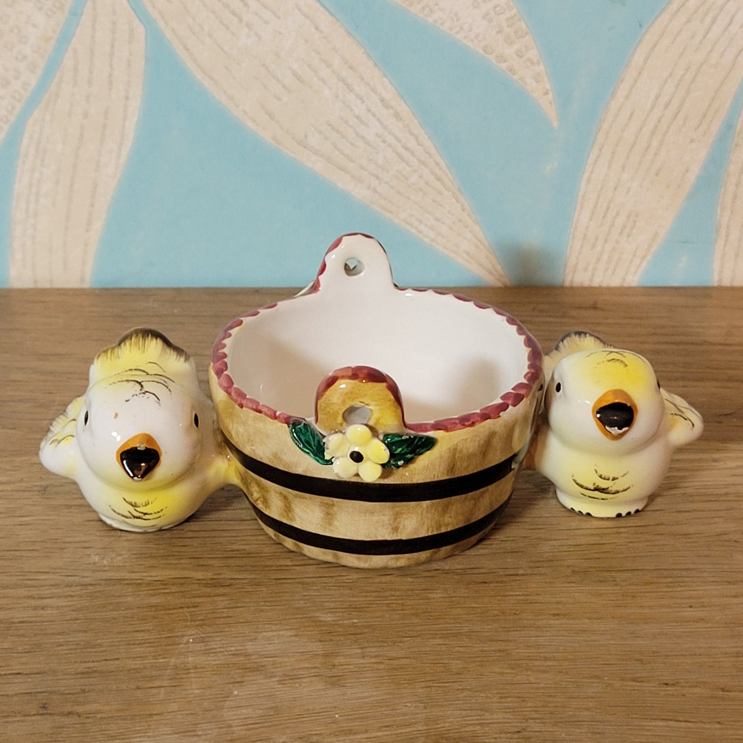 1950s Italian hand-painted ceramic chick mini wall pocket / salt holder