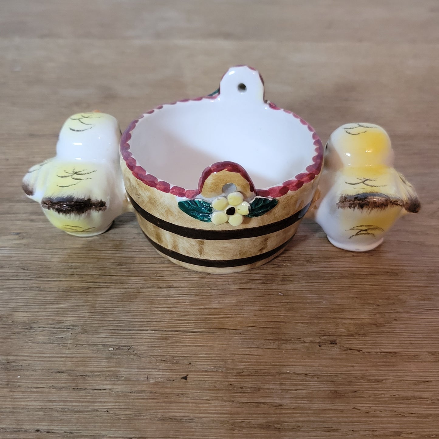 1950s Italian hand-painted ceramic chick mini wall pocket / salt holder