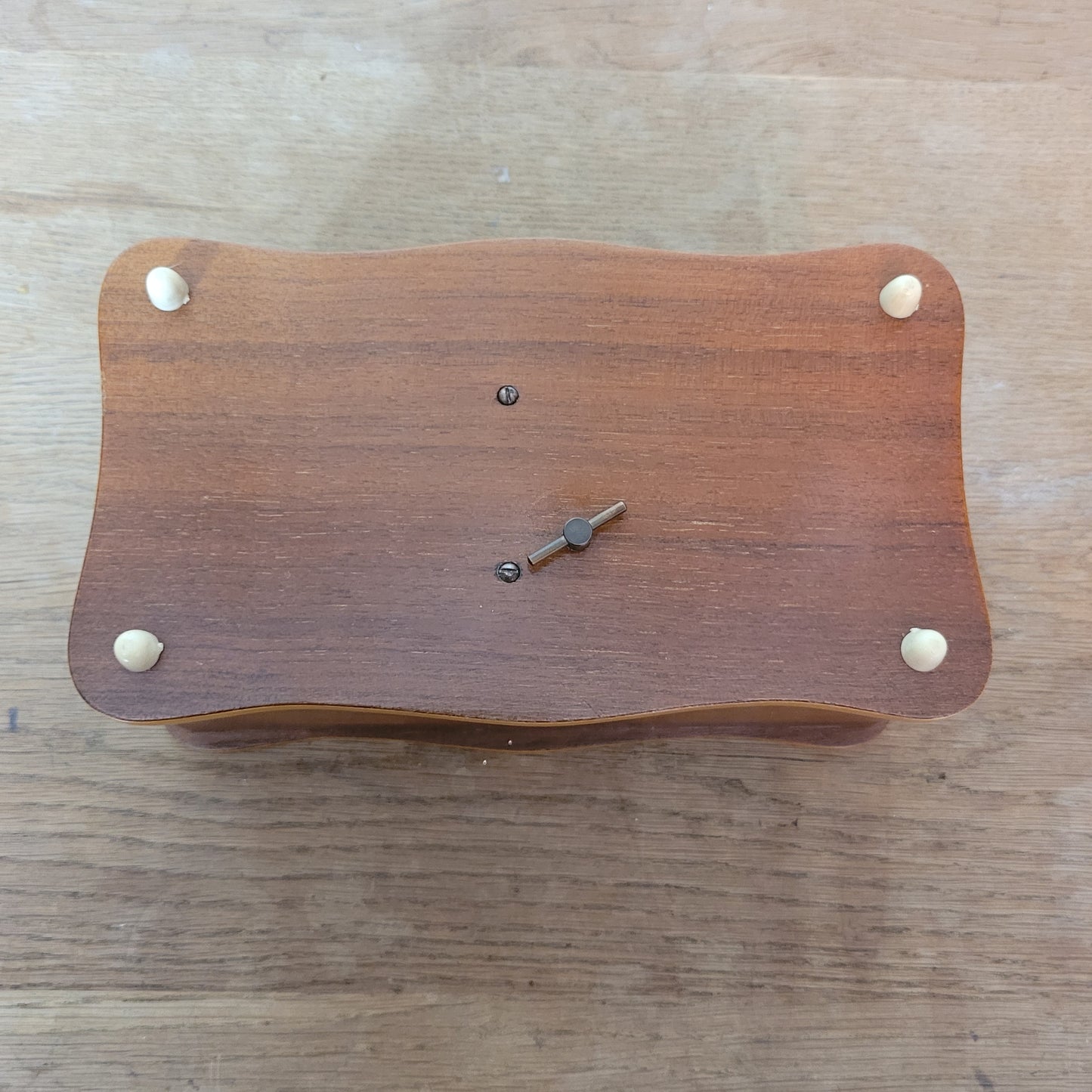 Vintage wooden musical cigarette box with three pirouetting dancing couples