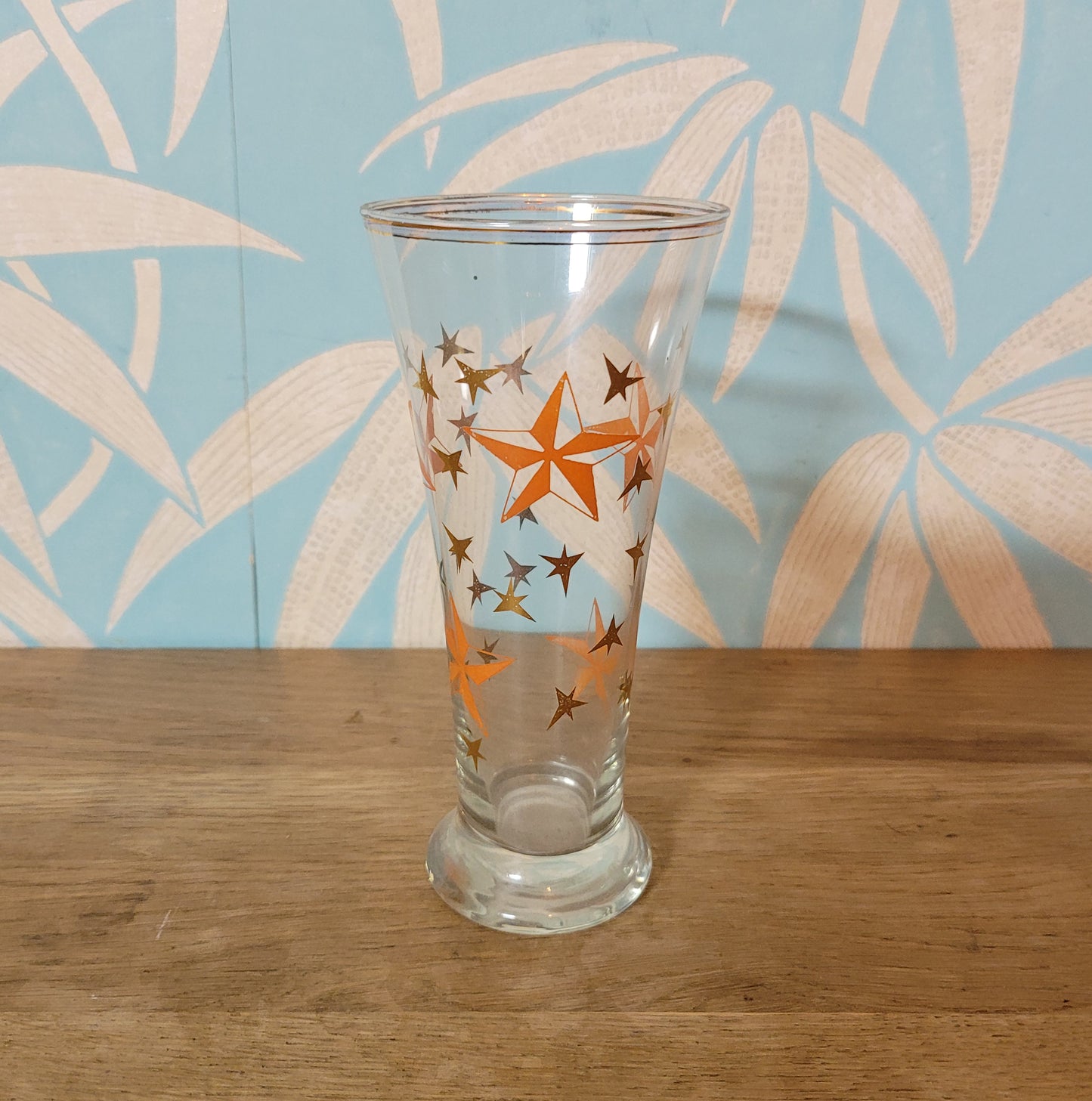 1960s atomic starburst pilsner glass with gilt rim