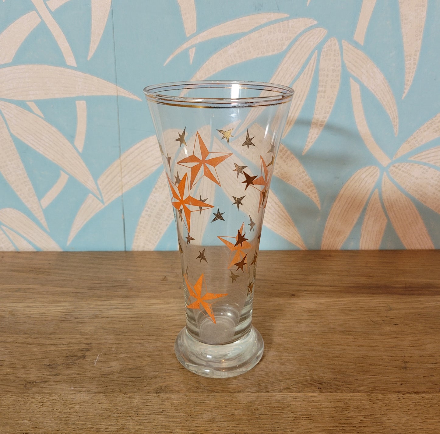 1960s atomic starburst pilsner glass with gilt rim