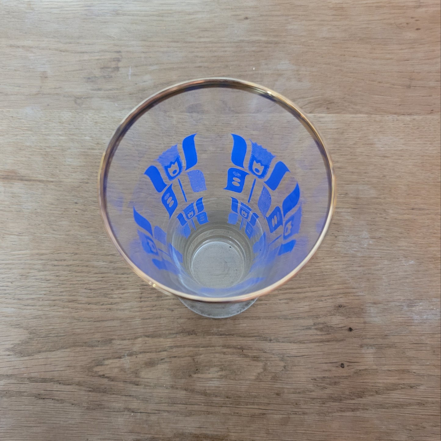 1960s blue abstract tulip pilsner glass with gilt rim