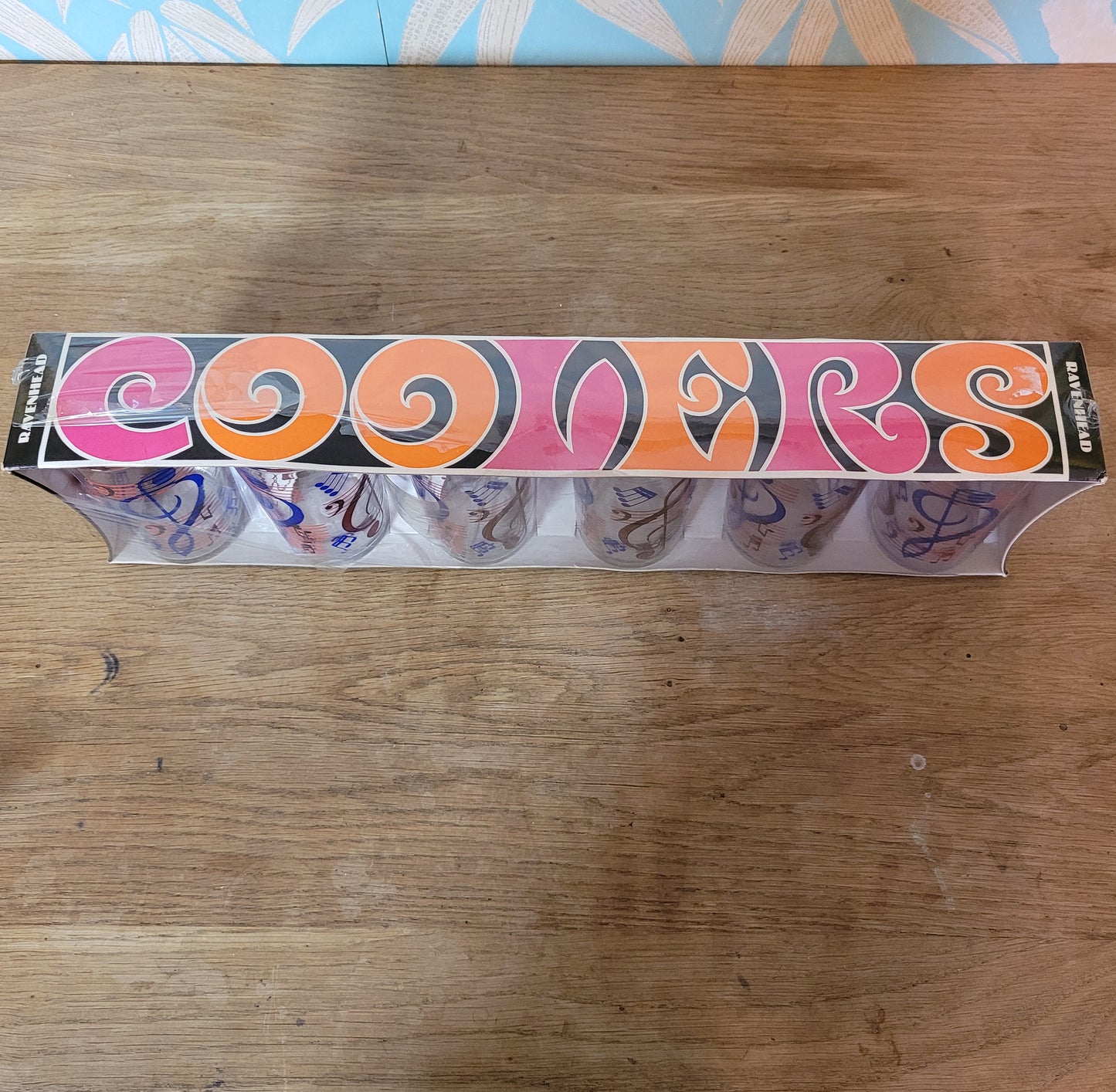 Set of six 1970s Ravenhead “Coolers” musical note glasses in original box