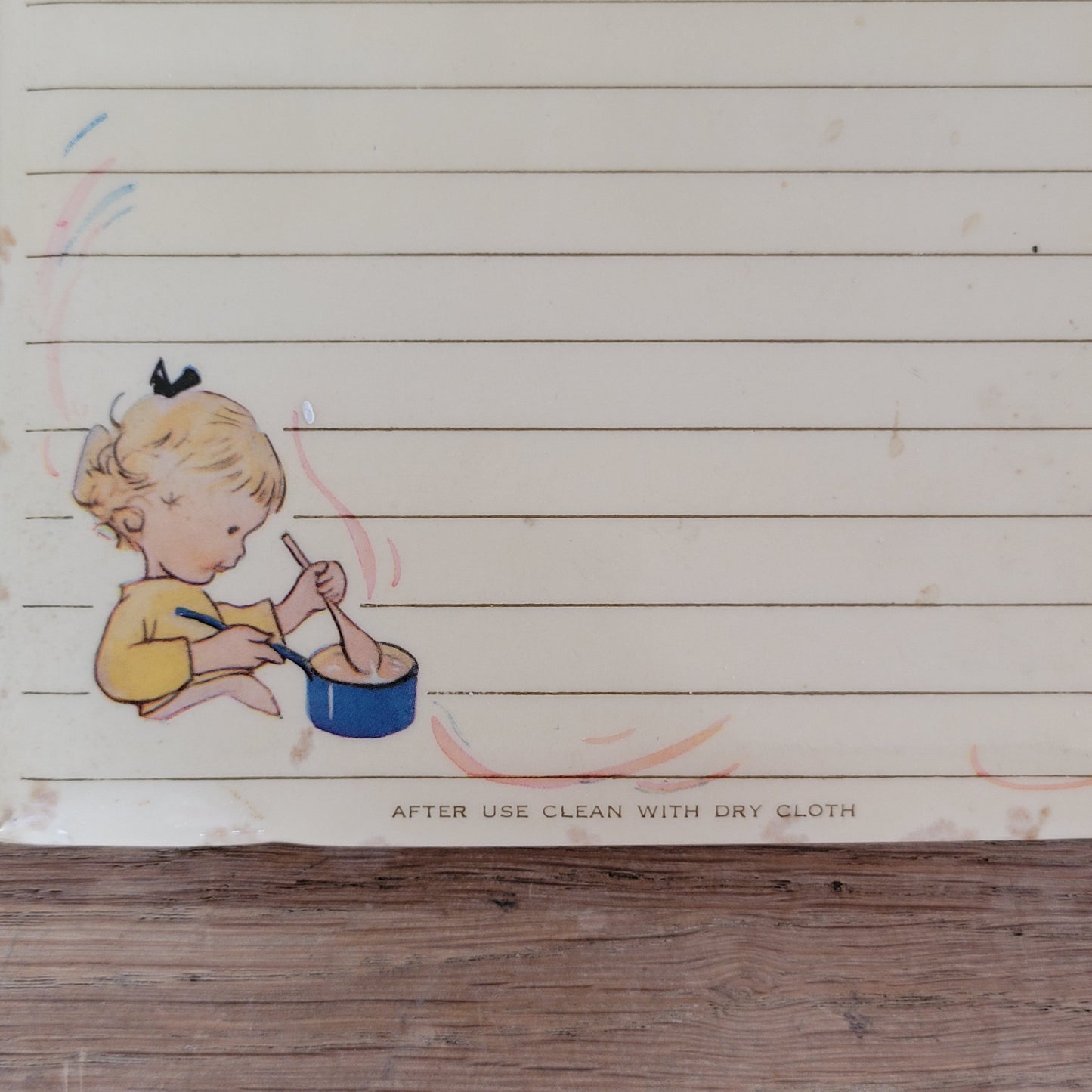 circa. 1940s/50s Lucy Mabel-Attwell illustrated "Household Wants" wipe-clean memo board