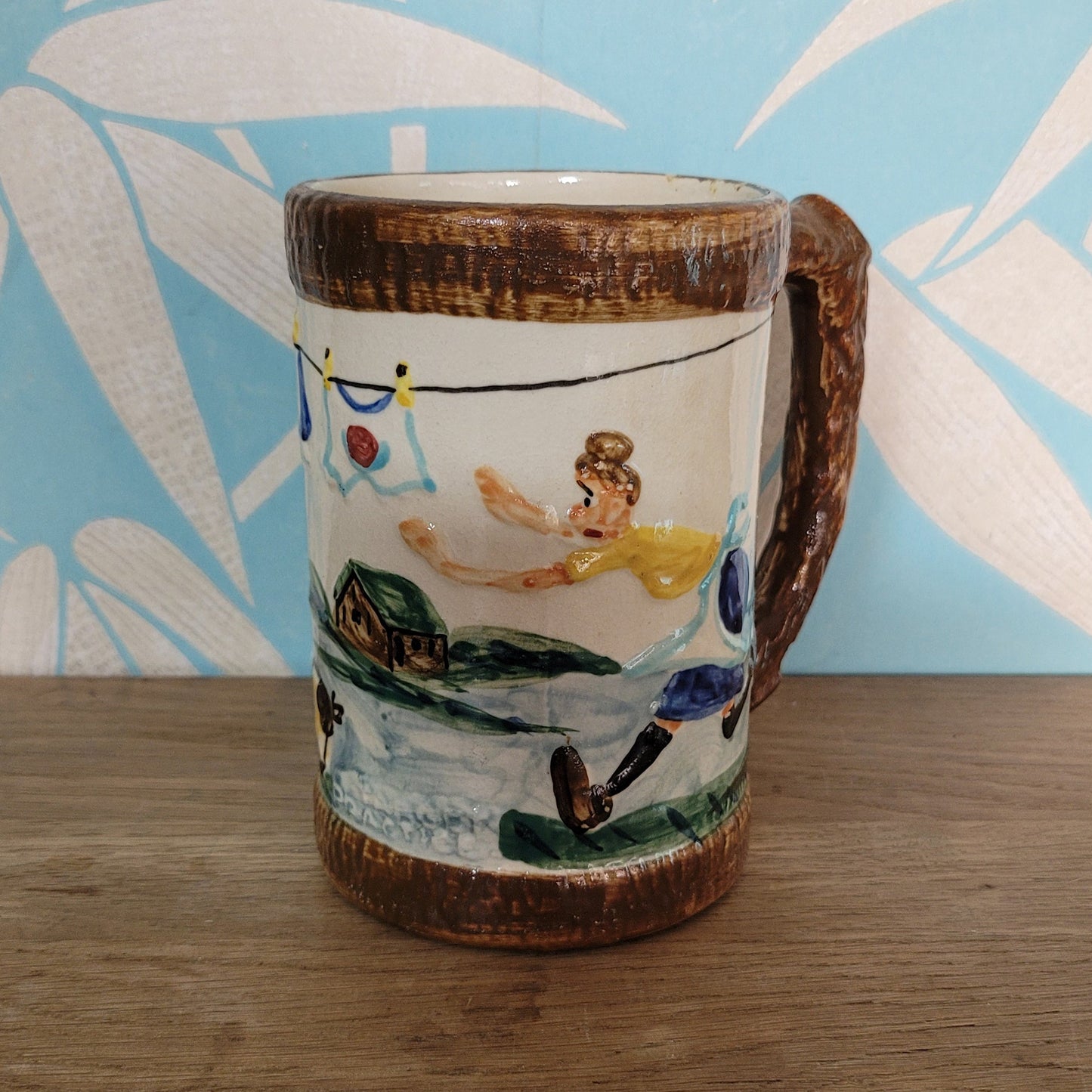 1940s Paul Webb hand-painted "Target Practice" novelty pottery beer tankard