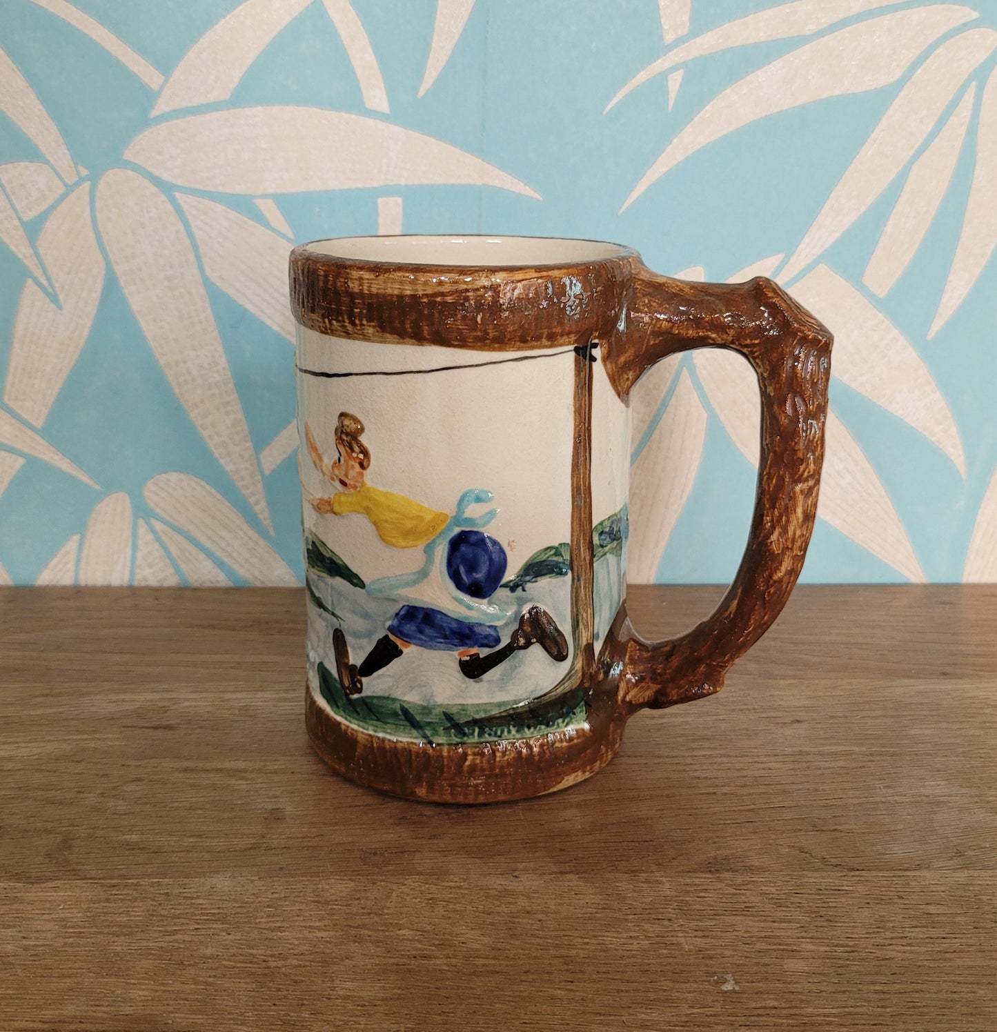 1940s Paul Webb hand-painted "Target Practice" novelty pottery beer tankard