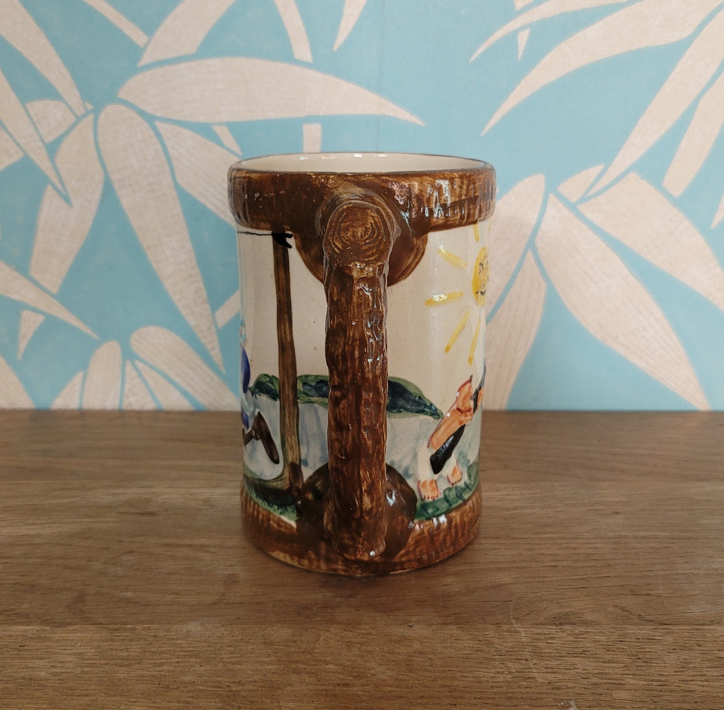 1940s Paul Webb hand-painted "Target Practice" novelty pottery beer tankard
