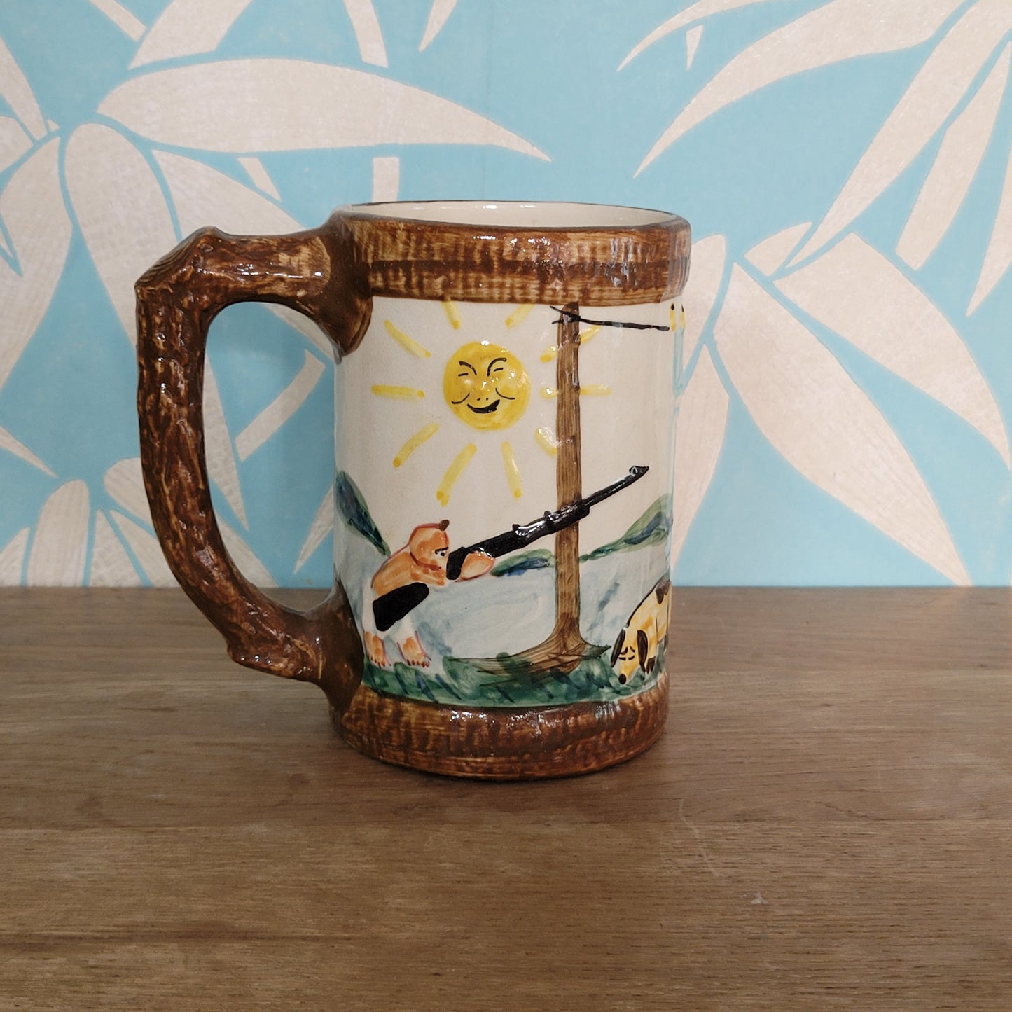 1940s Paul Webb hand-painted "Target Practice" novelty pottery beer tankard