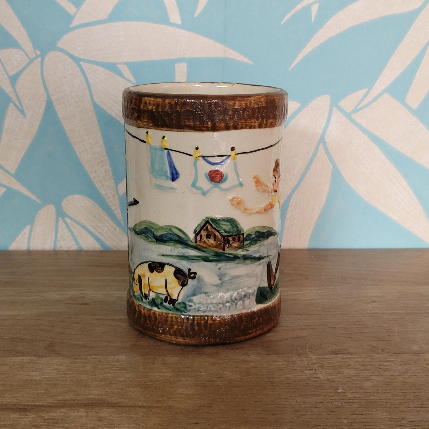 1940s Paul Webb hand-painted "Target Practice" novelty pottery beer tankard