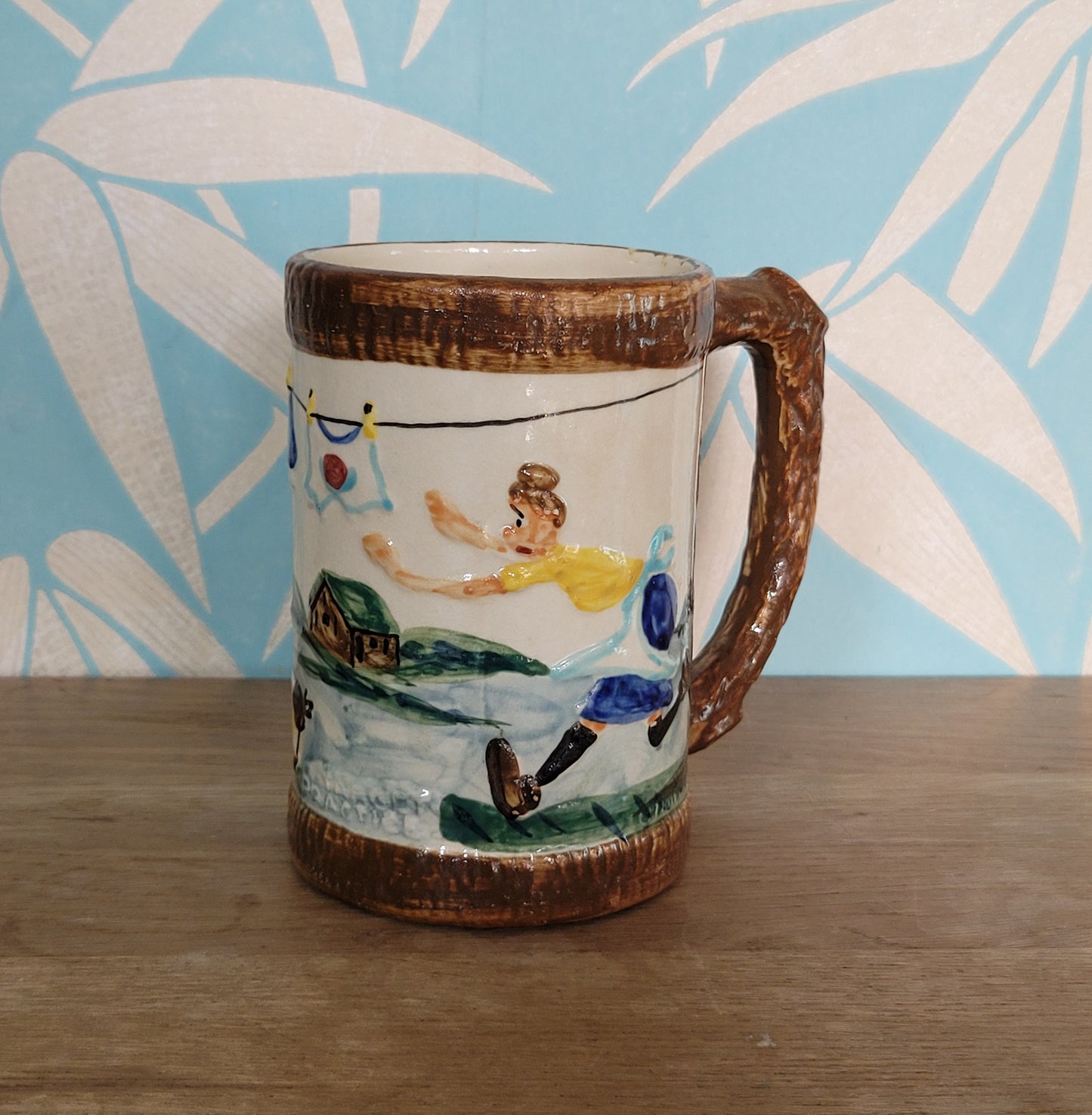 1940s Paul Webb hand-painted "Target Practice" novelty pottery beer tankard
