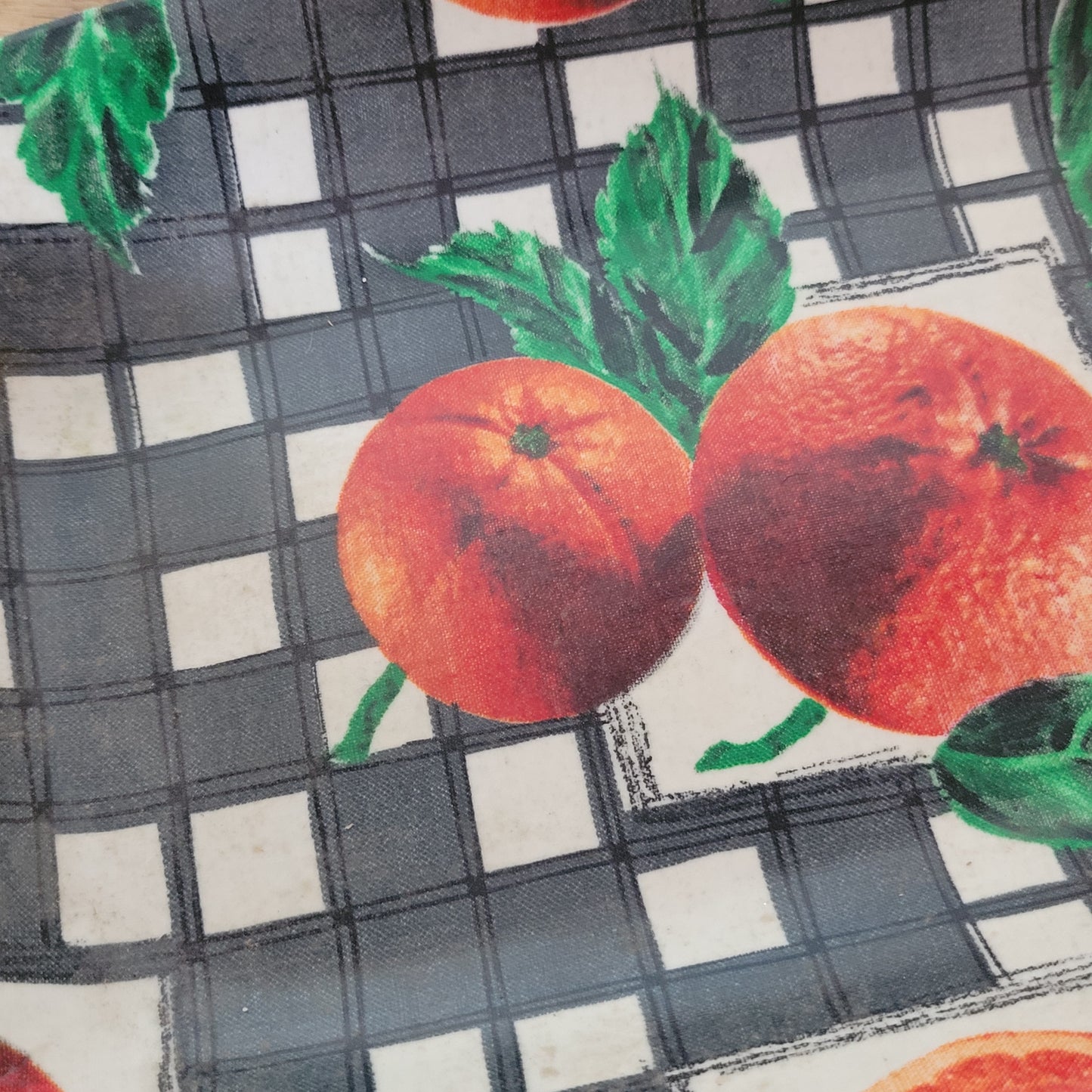 Vintage moulded ply veneer sandwich tray, monochrome checks & oranges