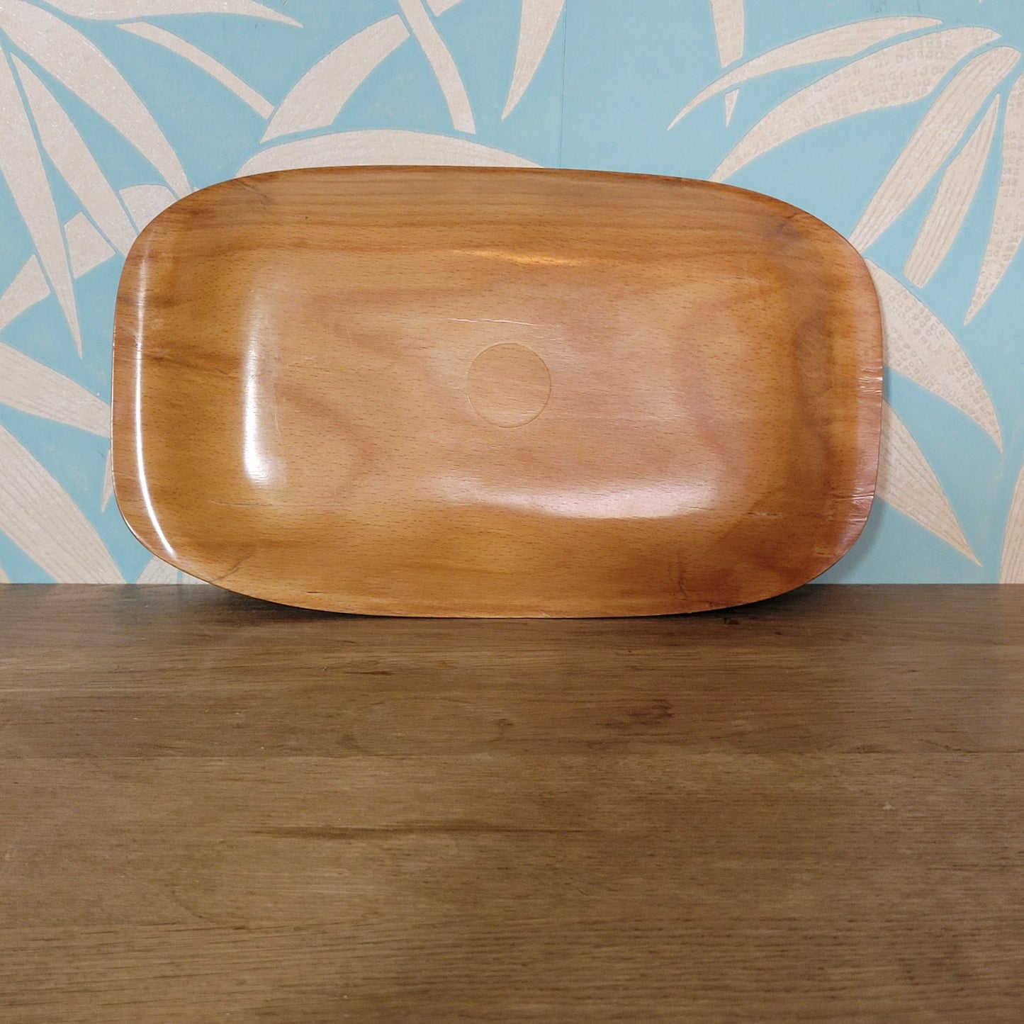 Vintage moulded ply veneer sandwich tray, monochrome checks & oranges