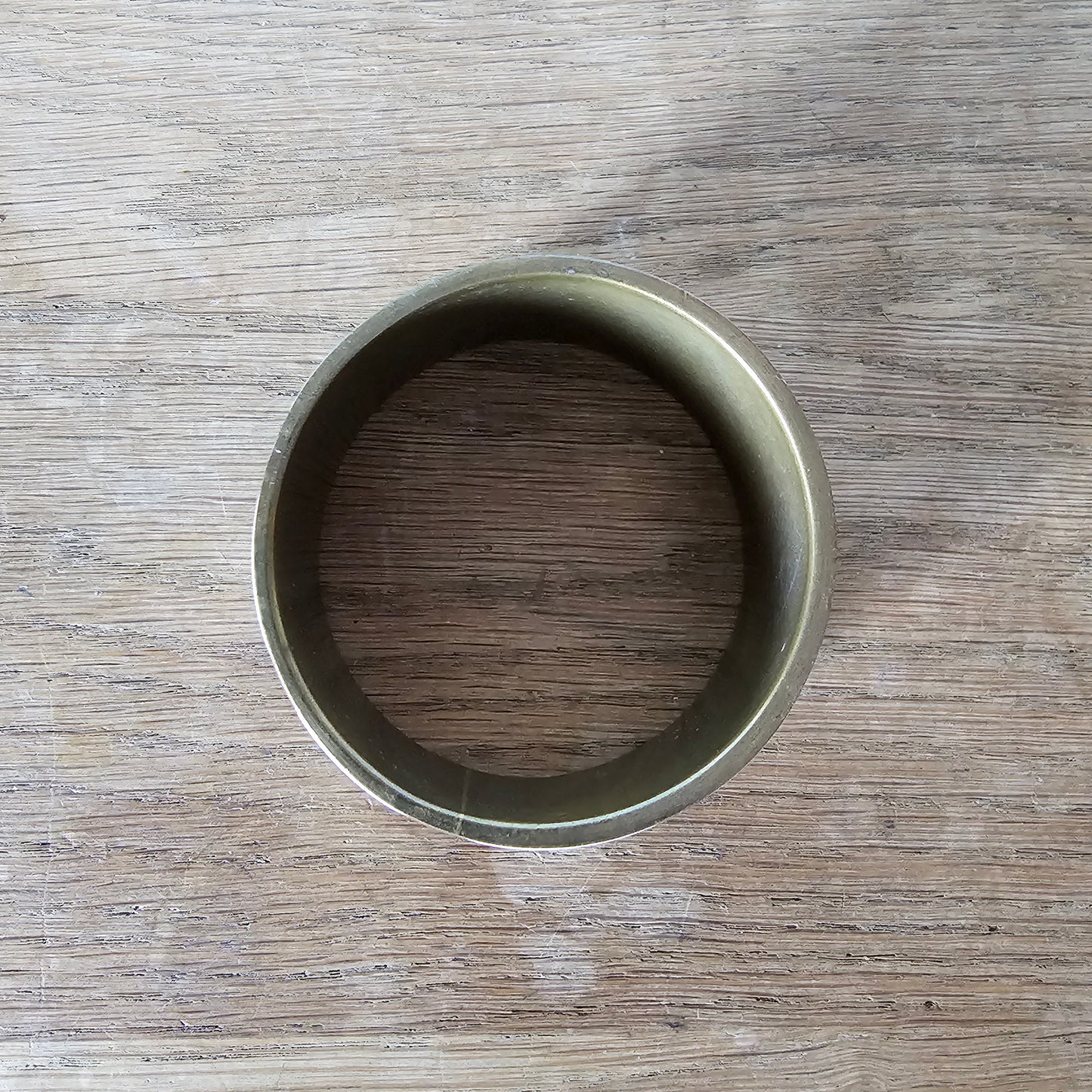 Vintage wood & bone Inlay wide bangle with brass lining