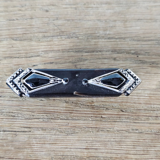 Vintage Art Deco silver-tone & black horn geometric bar brooch