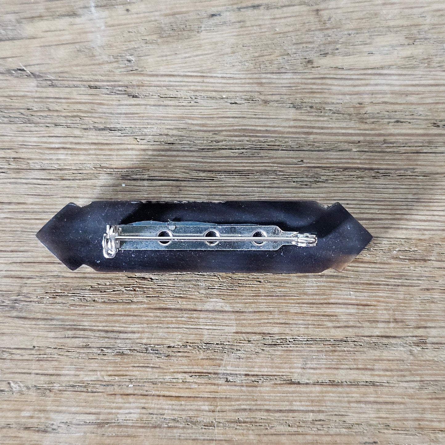 Vintage Art Deco silver-tone & black horn geometric bar brooch