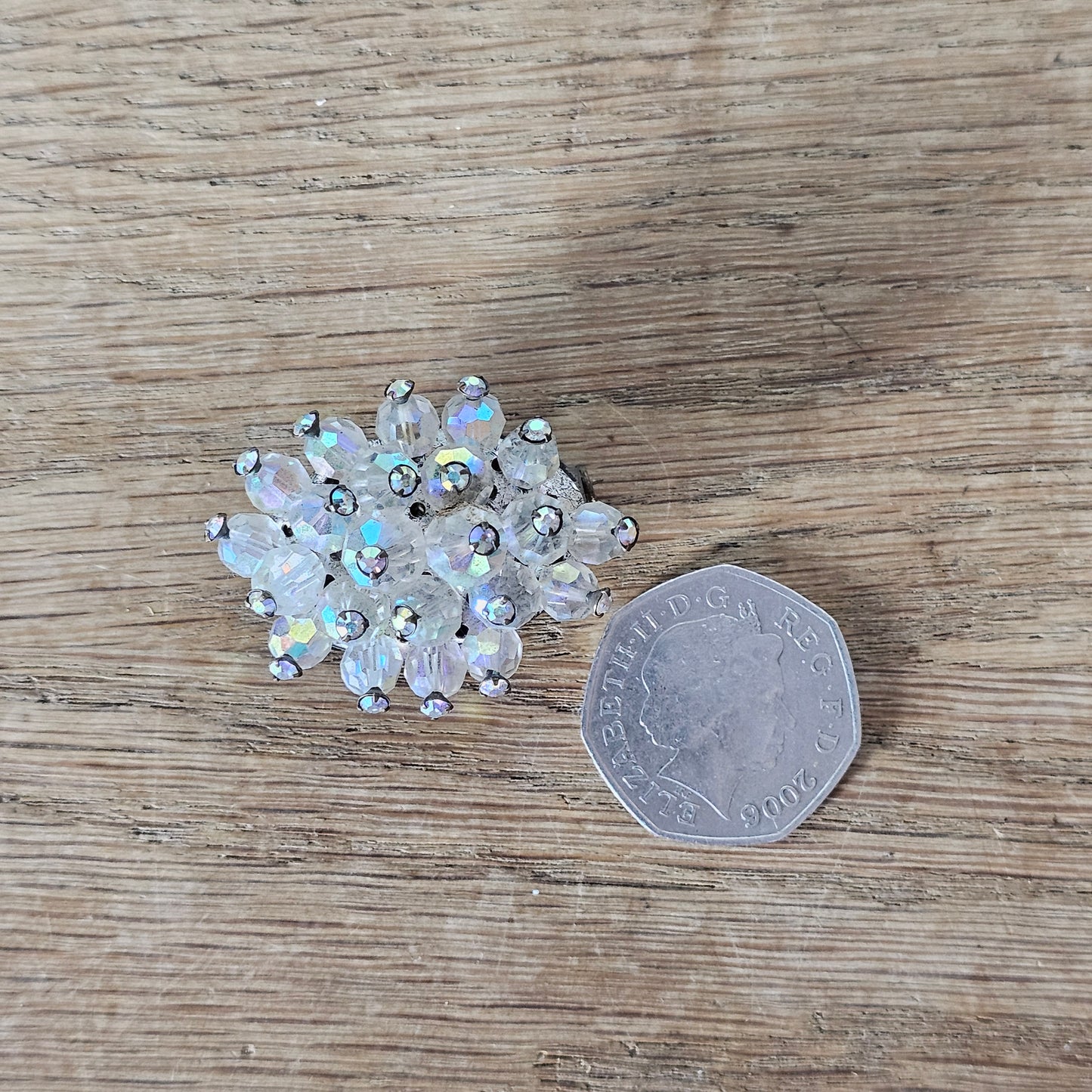 1950s/60s silver-tone & Aurora Borealis crystal cluster brooch