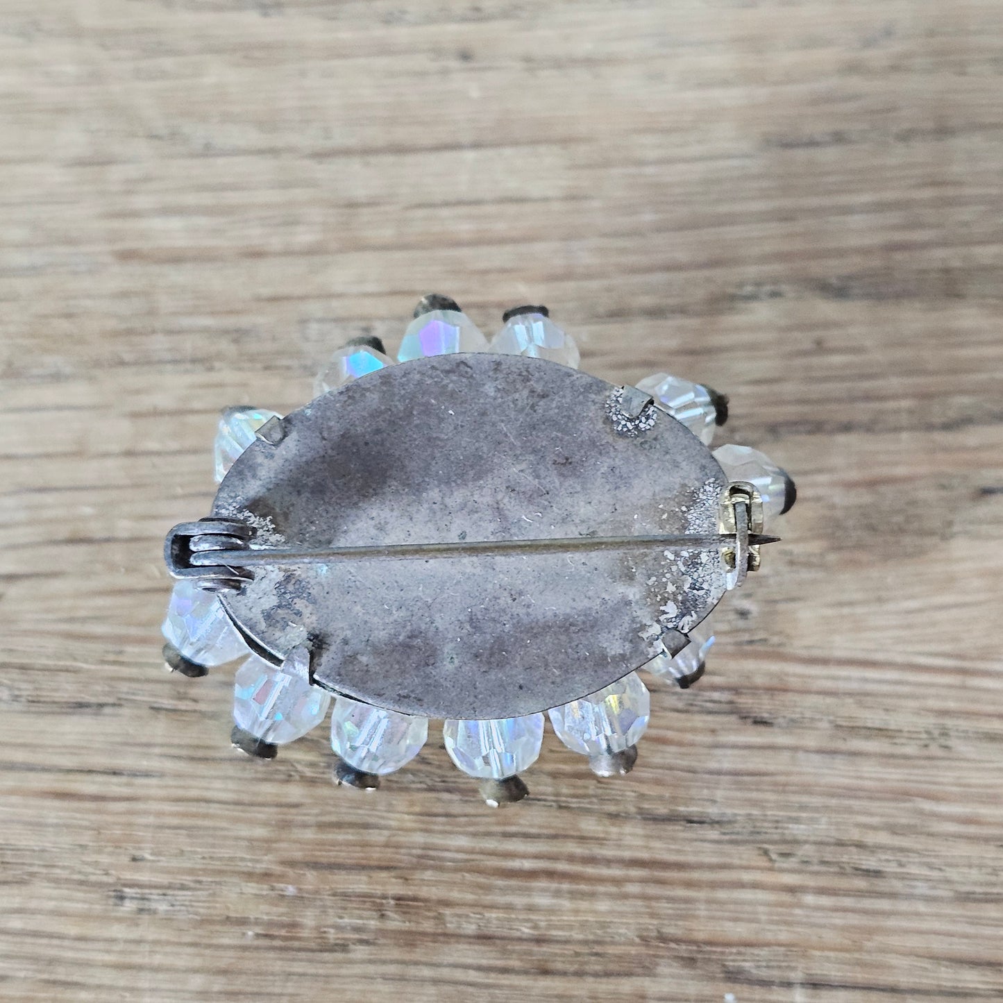 1950s/60s silver-tone & Aurora Borealis crystal cluster brooch
