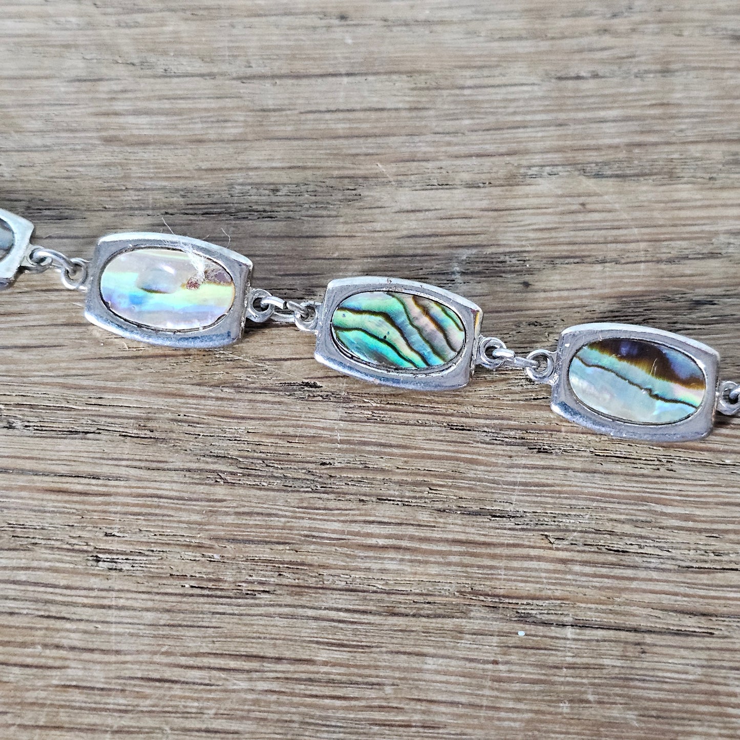 1980s/90s silver-tone Abalone shell link bracelet