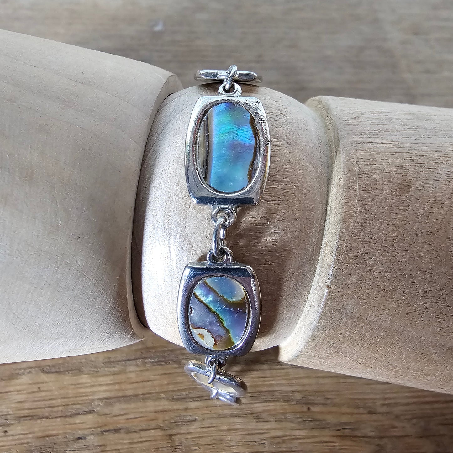 1980s/90s silver-tone Abalone shell link bracelet