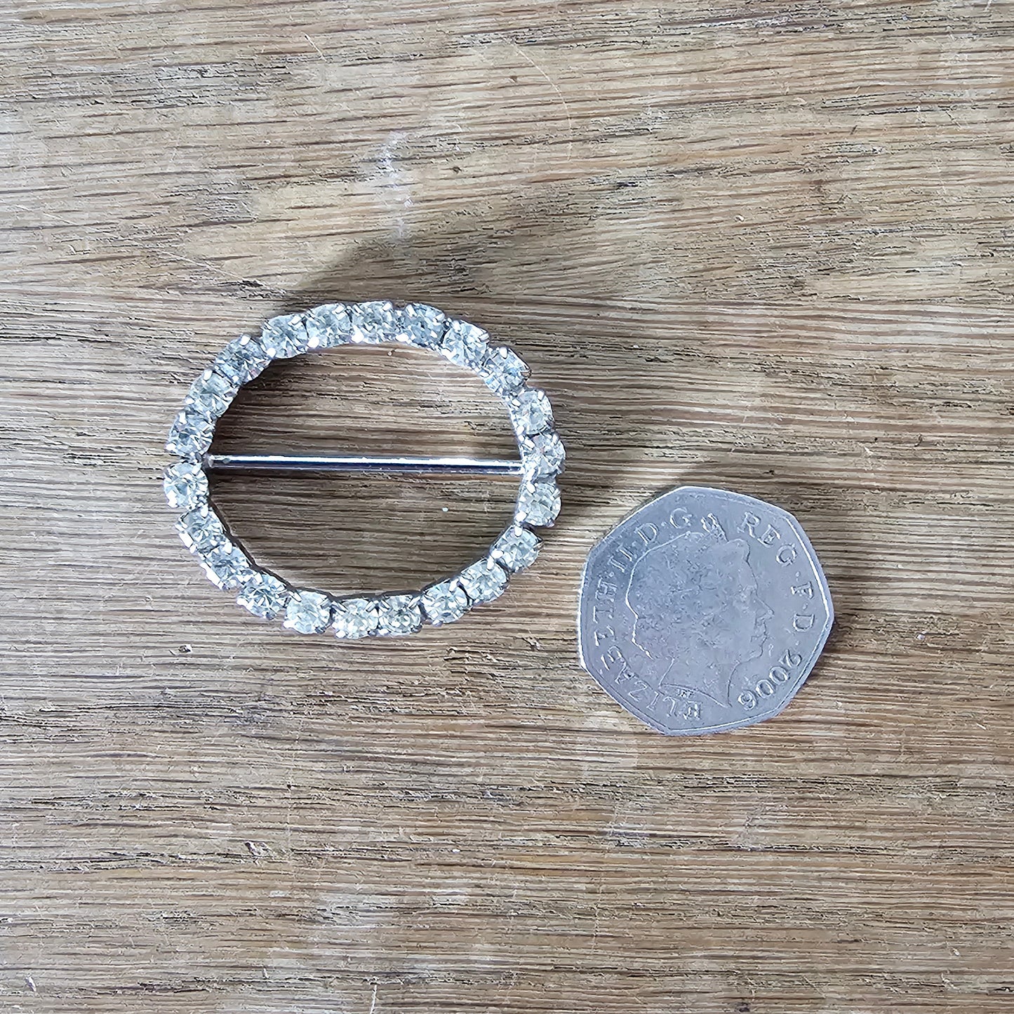 circa. 1940s clear rhinestone dress buckle slider/circular scarf clip