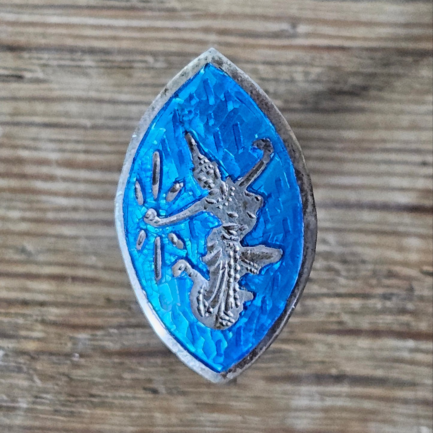 1960s/70s Siam sterling silver & blue enamel Thai goddess Niello-style screw-back earrings