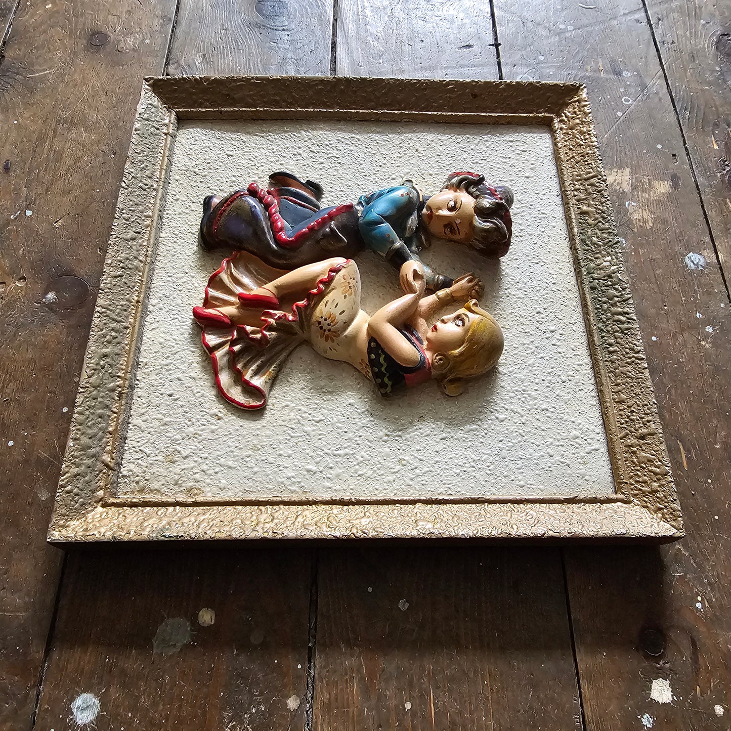 1950s Italian 3D chalkware Spanish dancing couple wall plaque