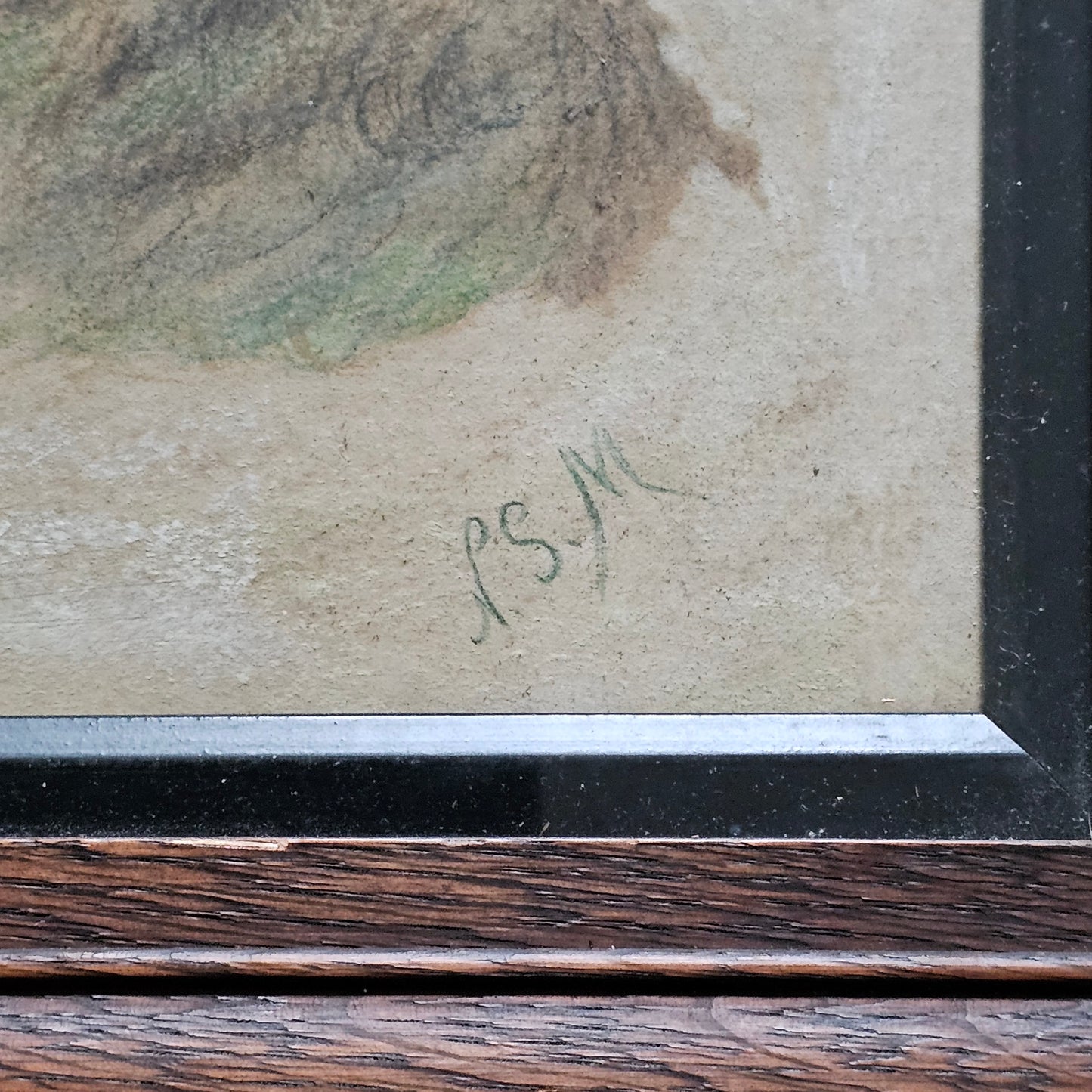 Vintage signed pastel study after a 19th-century composition depicting a spaniel & pug
