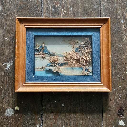 1960s Asian cork diorama landscape shadow box picture