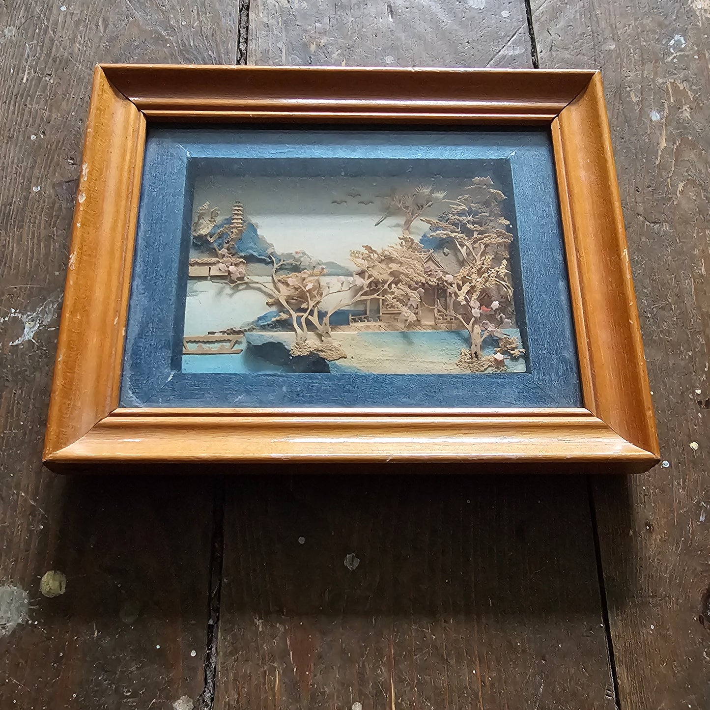 1960s Asian cork diorama landscape shadow box picture