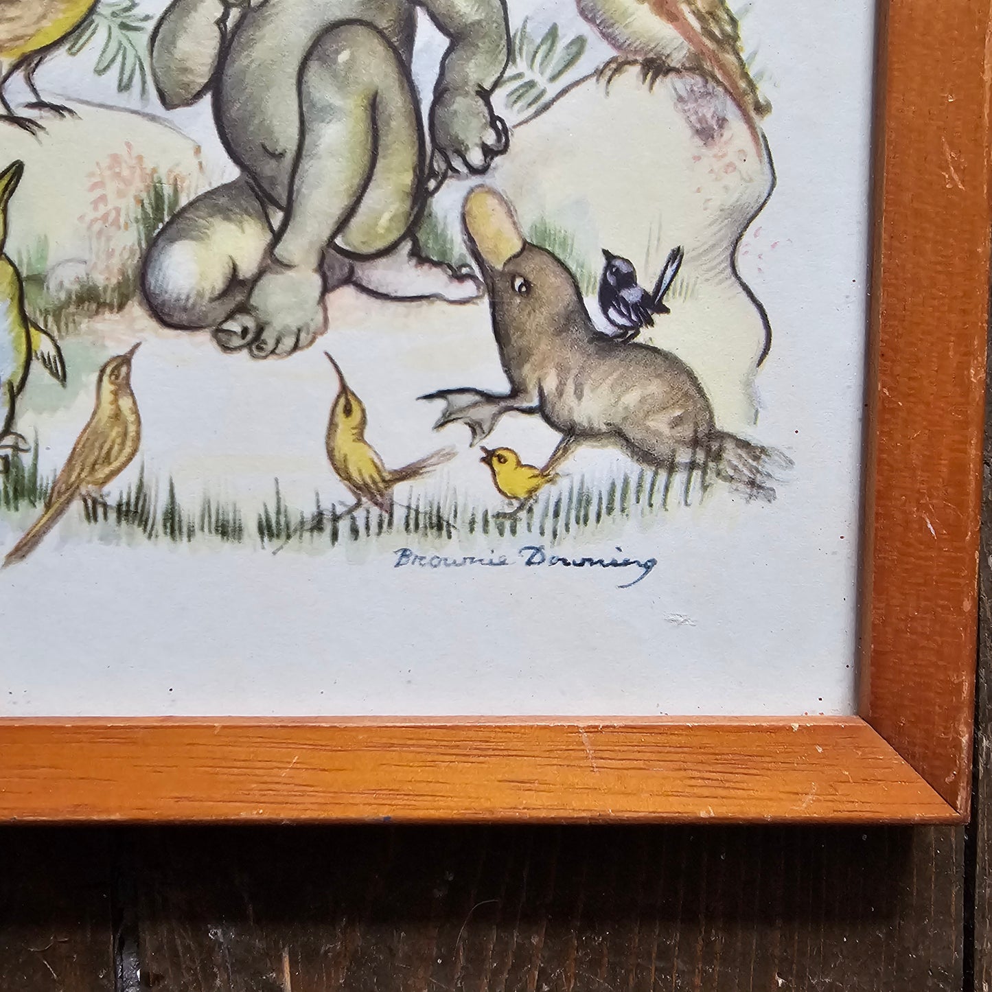 Set of four 1960s Brownie Downing framed nursery prints