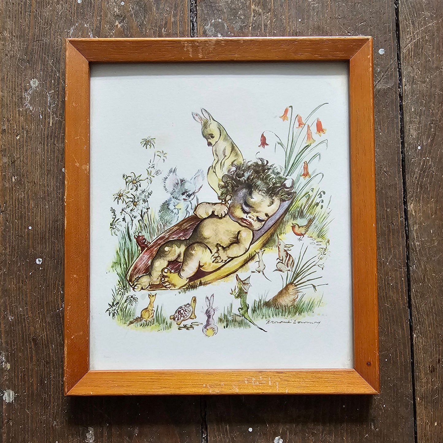 Set of four 1960s Brownie Downing framed nursery prints