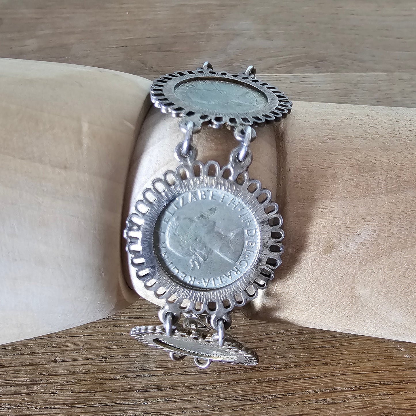 Vintage British Sixpence coin link bracelet