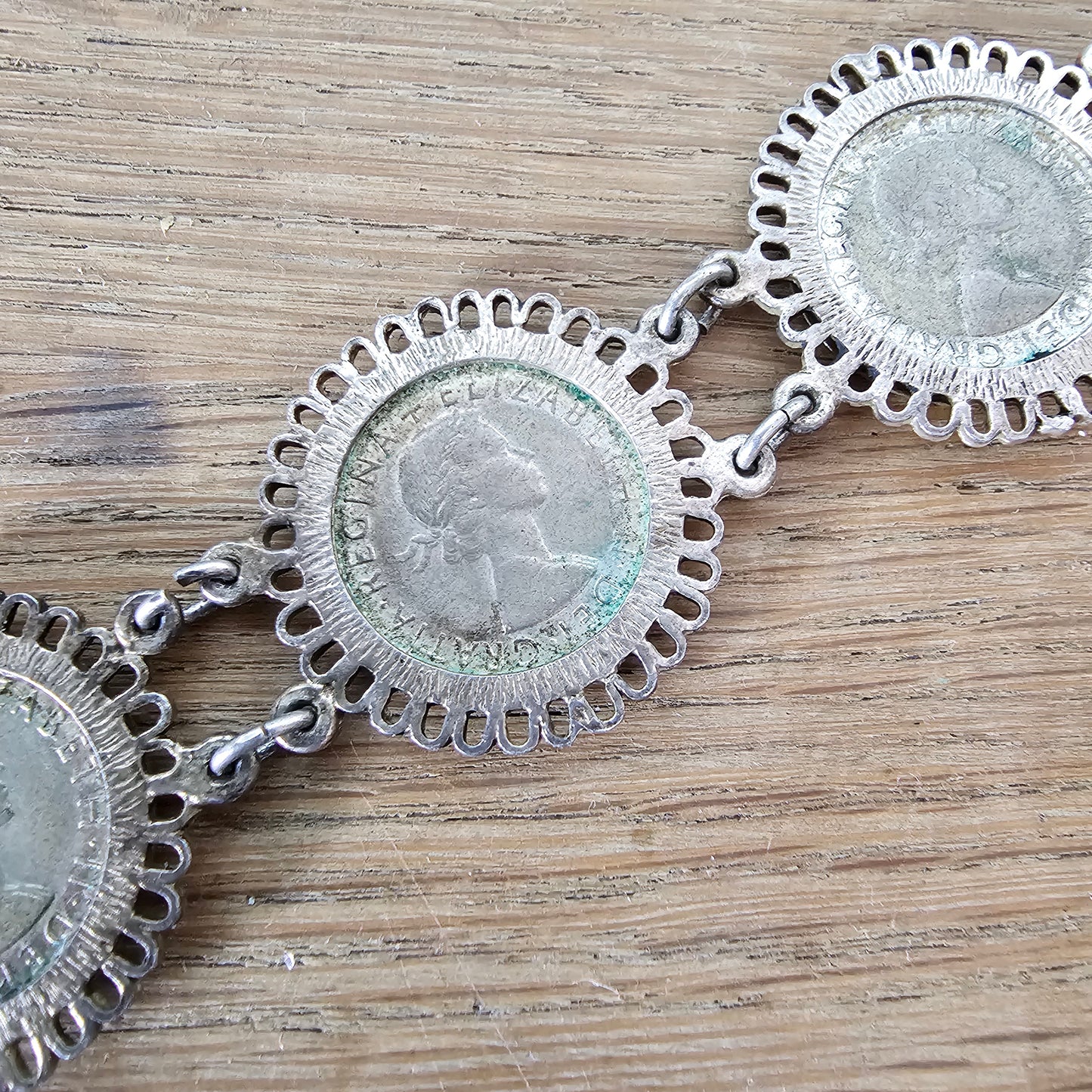 Vintage British Sixpence coin link bracelet