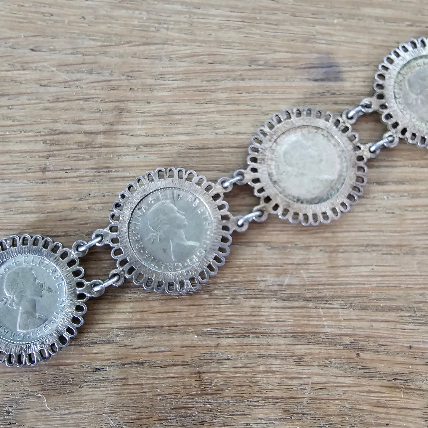 Vintage British Sixpence coin link bracelet