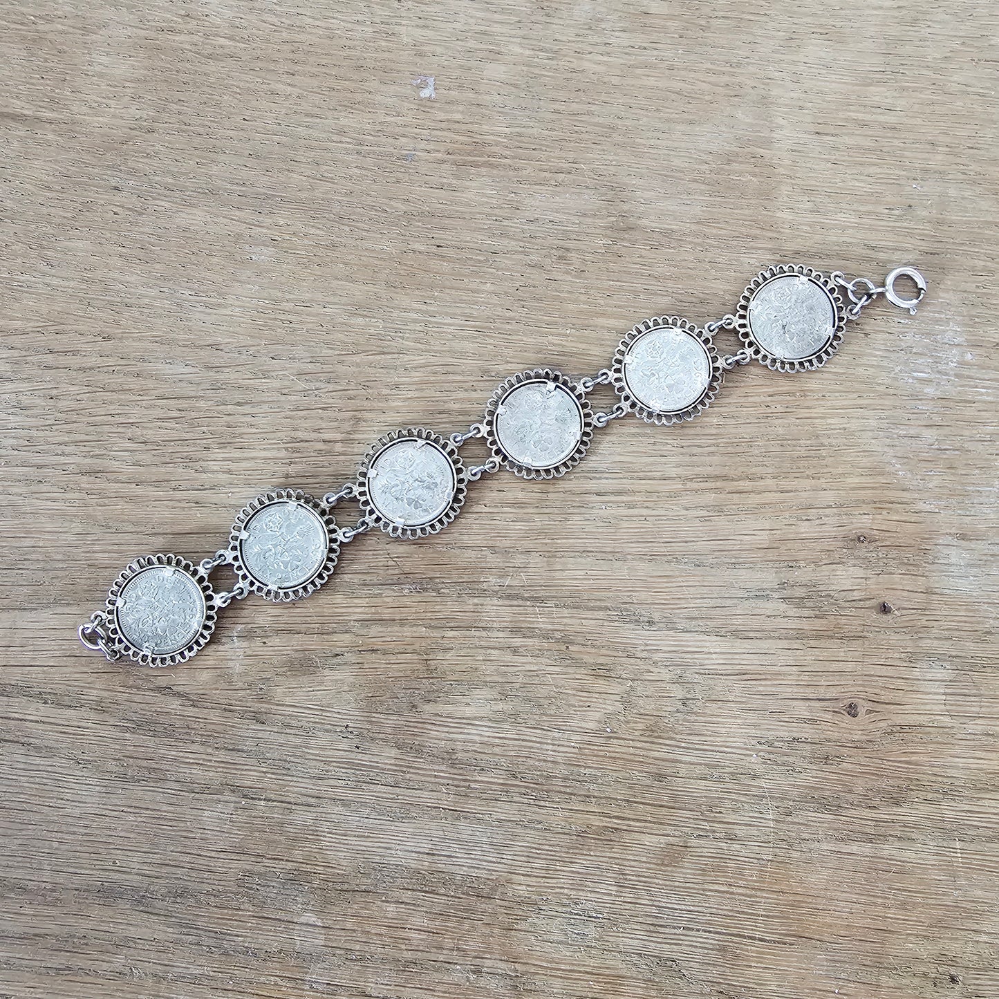 Vintage British Sixpence coin link bracelet