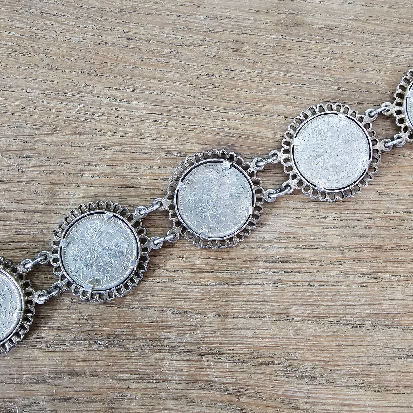 Vintage British Sixpence coin link bracelet