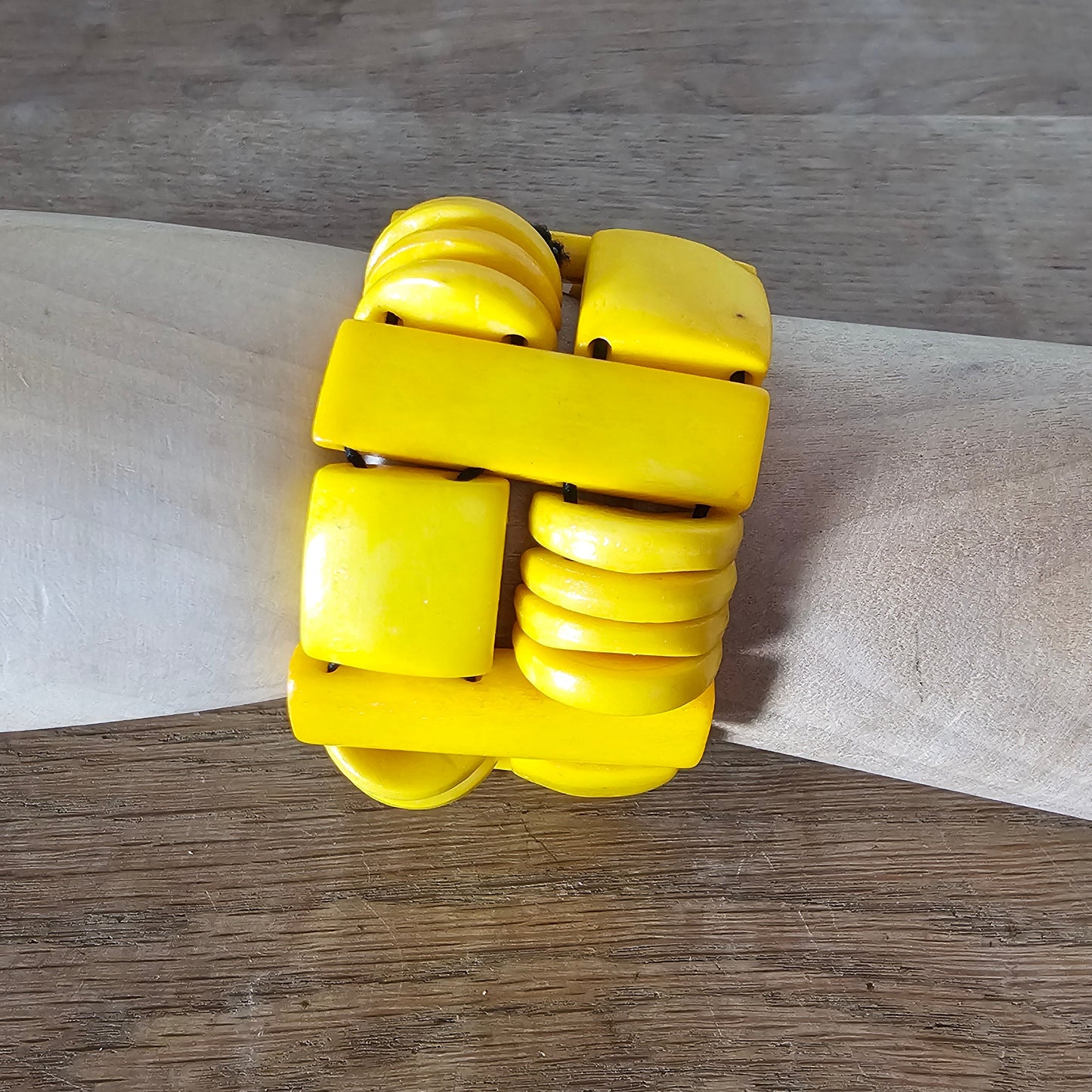 1970s butterscotch yellow geometric resin panel bracelet
