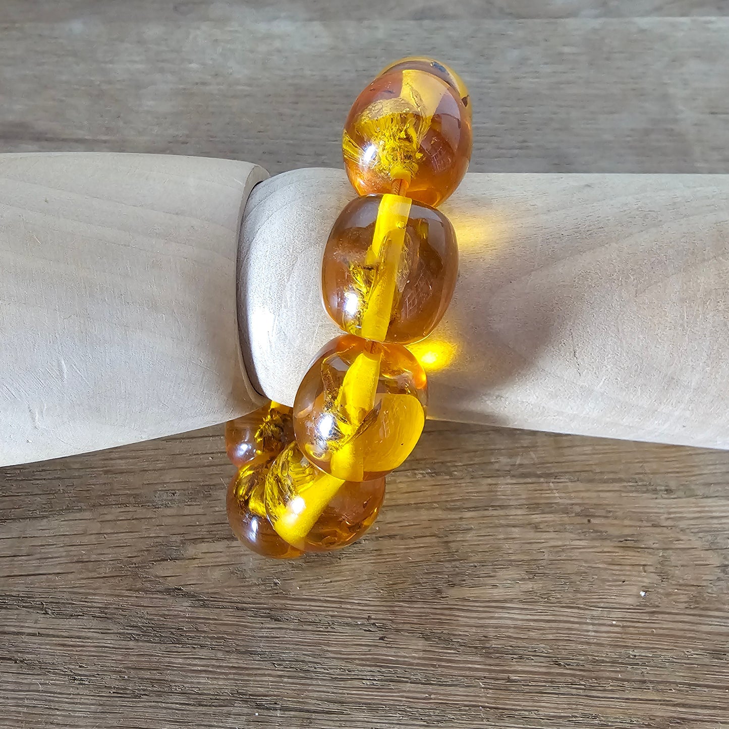 Vintage amber effect resin bead bracelet with insect inclusions